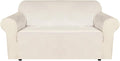 H.VERSAILTEX Stretch Velvet Loveseat Covers for 2 Cushion Couch Covers for Living Room Sofa Covers Slipcovers with Non Slip Straps Bottom, Ultra Thick Comfy Velour (Width 58"-72", Ivory)