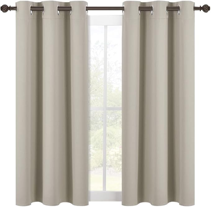 NICETOWN Modern Blackout Curtains Noise Reducing, Thermal Insulated and Privacy Room Darkening Drape Panels for Boy's Guest Room Door Small Short Window (Natural, 2 Panels, W42 x L54 -Inch)