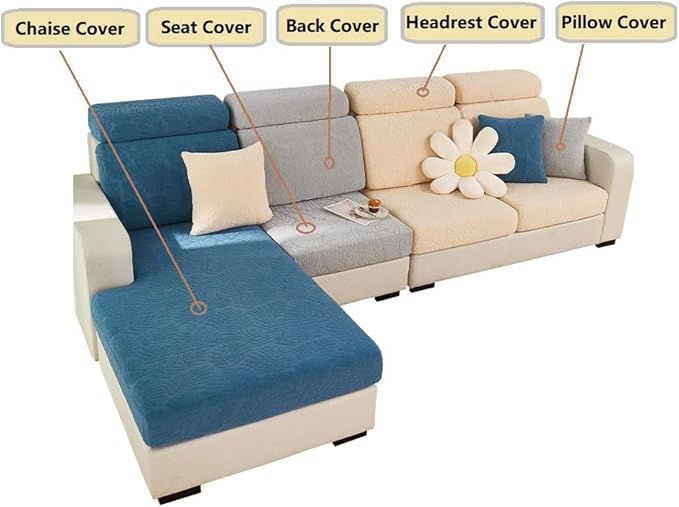 Couch Cushion Covers for Sofa Couch Covers Wear-Resistant Universal Sofa Cover Washable Stretch for Sectional Slipcovers (Texture-Blue,Large Double Seat Cover)