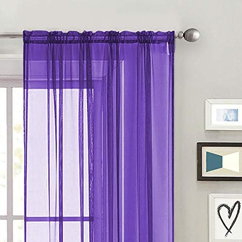 SpaceDresser Sheer Voile Window Treatment Rod Pocket Curtain Panels for Kitchen Bedroom Living Room Drapes Sunlight Filtering Privacy Semi Home Decor Assorted (Purple, 52 W x 45 L)