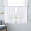SpaceDresser White Kitchen Sheer Valance Curtains 24 Inch, Voile Sheer Cafe Curtains for Bathroom Farmhouse Country Light Filtering Short Window Curtain 1 Pair 2 Panels(White,26 W x 24 L)