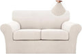 Turquoize 3 Piece Sofa Covers for 2 Cushion Couch Loveseat Slipcover Soft Couch Cover for Dogs-Washable Sofa Furniture Cover with 2 Individual Cushion Covers, Thick Jacquard Fabric (Loveseat, Ivory)