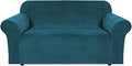 H.VERSAILTEX Stretch Velvet Loveseat Covers for 2 Cushion Couch Covers for Living Room Sofa Covers Slipcovers with Non Slip Straps Bottom, Ultra Thick Comfy Velour (Width 58"-72", Deep Teal)