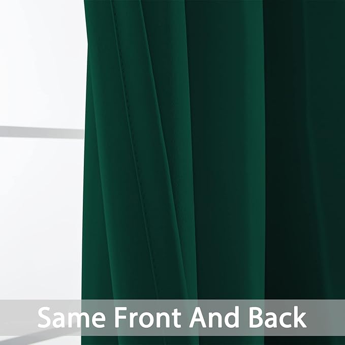 Yakamok Dark Green Blackout Curtains for Bedroom, Room Darkening Thermal Insulated Grommet Window Curtains, Light Blocking Blackout Drapes for Living Room, 42Wx72L inch,2 Panels