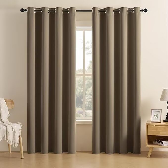 Joydeco Blackout Curtains for Bedroom 108 inch Long 2 Panels, Thermal Insulated Room Darkening Curtains with Grommets, Soft Window Drapes for Living Room (W52 x L108 Inch, Khaki)