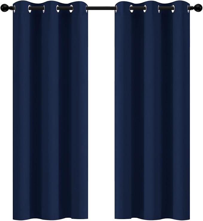 Yakamok 72 Inch Length Blackout Curtains for Bedroom, Thermal Insulated Room Darkening Grommet Top Window Drapes for Living Room,42W x 72L,Navy Blue,2 Panels