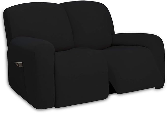 PureFit Super Stretch Loveseat Recliner Sofa Couch Cover with Pocket – 2 Seats Non Slip Soft Sofa Slipcover, Washable Reclining Furniture Protector for Kids, Pets (Recliner Loveseat, Black)