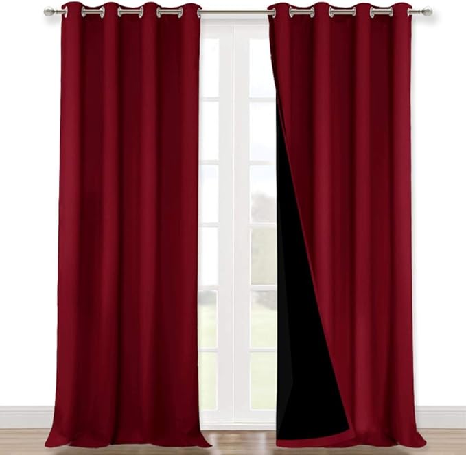 NICETOWN Full Shading Curtains 90 inches Long 2 Panels Set for Windows, Super Heavy-Duty Black Lined Blackout Curtains for Bedroom, Privacy Assured Window Treatment (Burgundy Red, 52 inches W)