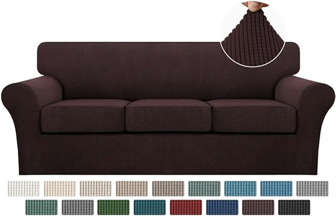 Turquoize 4 Piece Sofa Covers For 3 Cushion Couch Sofa Slipcover Soft Couch Cover For Dogs-Washable Sofa Furniture Covers With 3 Individual Cushion Covers Thick Jacquard Fabric (3 Cushion Sofa, Brown)