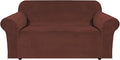 H.VERSAILTEX Stretch Velvet Loveseat Covers for 2 Cushion Couch Covers for Living Room Sofa Covers Slipcovers with Non Slip Straps Bottom, Ultra Thick Comfy Velour (Width 58"-72", Burnt Brick)