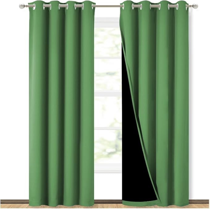 NICETOWN 100% Blackout Curtains 84 inches Long, Forest Green, 52 inches Wide, Pair of Energy Smart & Noise Blocking Out Drapes for Baby Room Window, Thermal Insulated Guest Room Lined Window Dressing