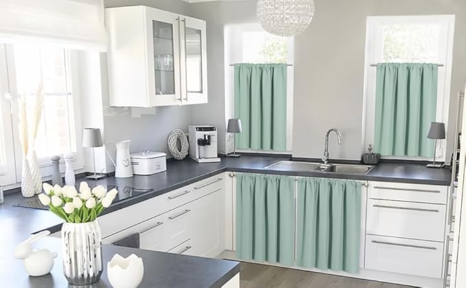 RYB HOME Cafe Blackout Curtains 24 inch Length, RV Curtains for Camper Windows, Mini Short Small Insulating Light UV Heat Blocking Privacy Half Window Tiers, Width 42 by Length 24, Aqua, 2 Panels
