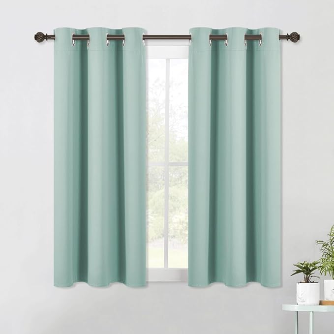 NICETOWN Blackout Curtain Panels for Bedroom, 2 Panels, Aqua Blue, W42 x L40-inch, Thermal Insulated Grommet Top Blackout Draperies and Drapes for Basement