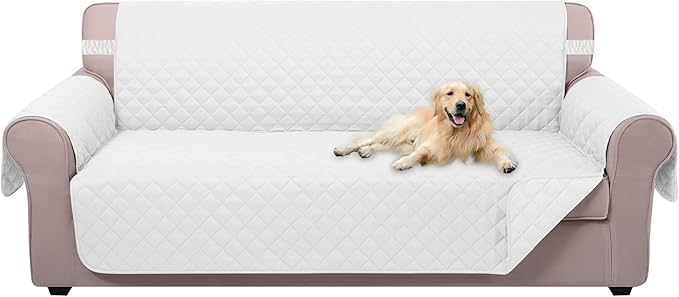 U-NICE HOME 4 Seater Sofa Cover 91 Inch Large Couch Covers for 4 Cushion Couch with Elastic Straps Water Resistant Furniture Protector Cover for Pets Cat (Sofa XX-Large, White/White)