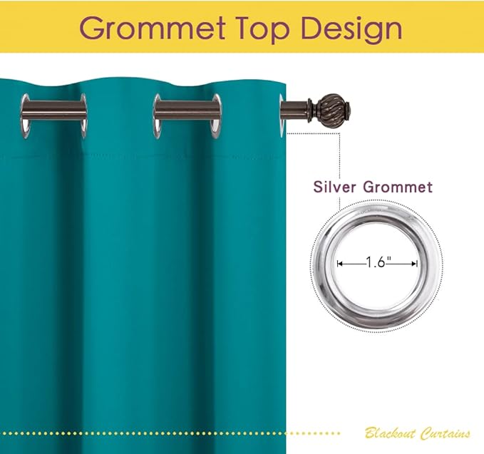 NICETOWN Room Darkening Curtains 80 inch Length 2 Panels, Peacock Teal, 2 Pieces, W34, Thermal Insulated Grommet Blackout Curtains for Modern Casual Elegant Bedroom Kids Room Theme Decoration