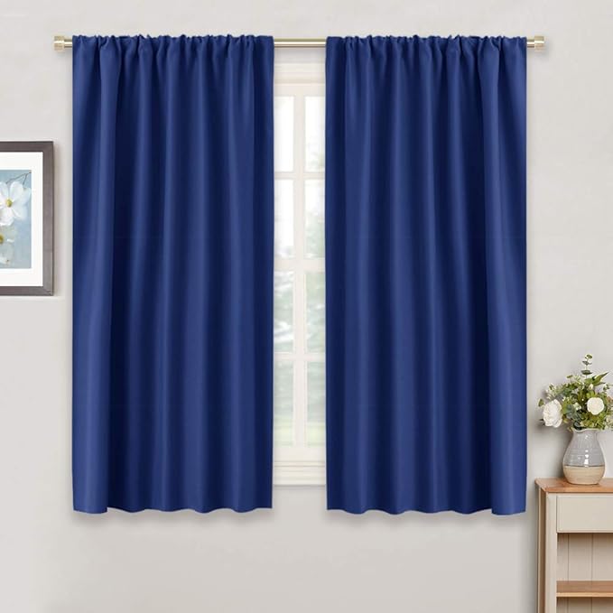 RYB HOME Blackout Curtains for Bedroom Living Room 63 inches Long, Thermal Insulated Privacy Rod Pocket Drapes for Nursery Office Home Theater, Width 42 by Length 63, Marine Blue, 2 Panels