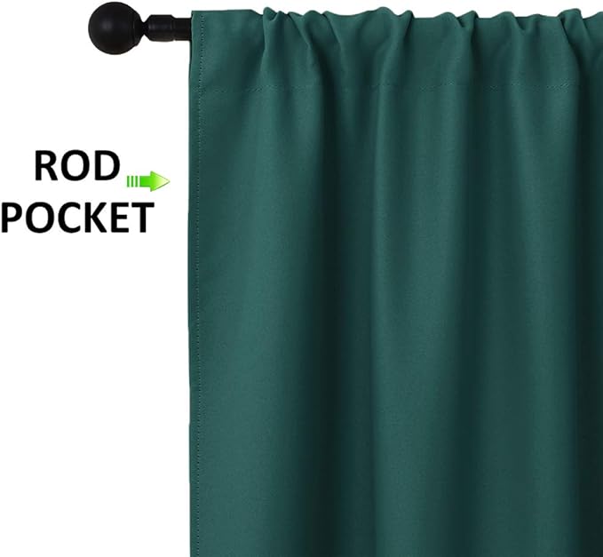 NICETOWN 2 Panels Blackout Curtains, Rod Pocket Thermal Insulated Drapes for Kitchen, Heavy Duty Small Window Treatment for Dorm Room, Studio Apartment, Basement (Hunter Green, W42 x L30)