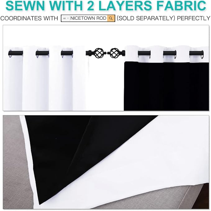 NICETOWN Full Shading Cold Blocking Curtains for Windows, Super Heavy-Duty Black Lined Blackout Curtains for Bedroom, Privacy Assured Window Treatment (White, Pack of 2, 70 inches W x 95 inches L)