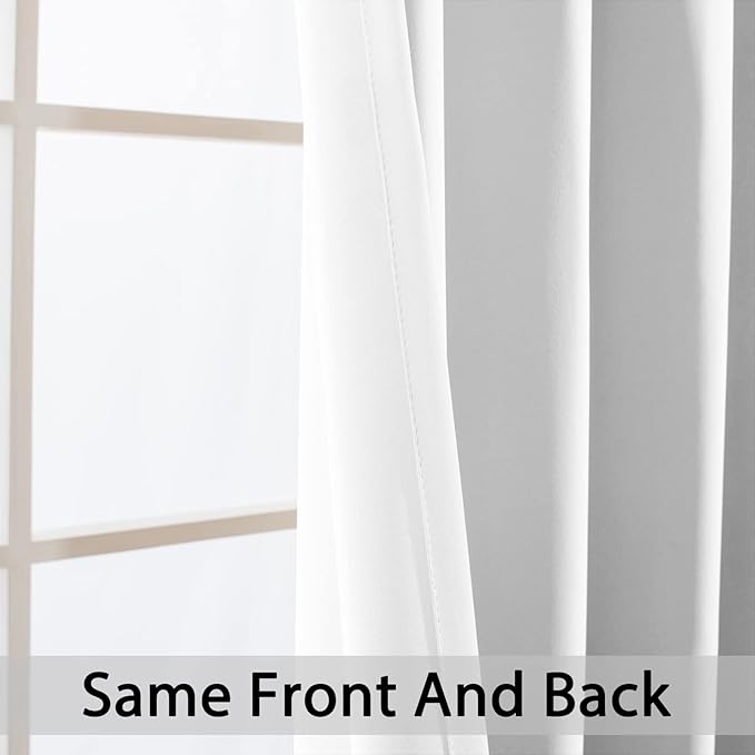 Yakamok Blackout Curtains Room Darkening Thermal Insulated Window Panels,Solid Grommet Top Drapes for Bedroom/Living Room(62Wx96L, Pure White, 2 Panels)