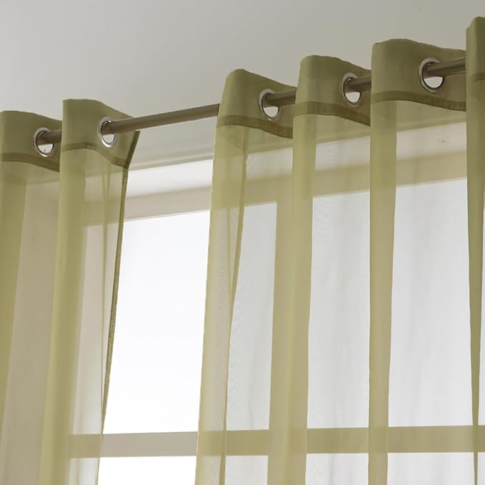 NICETOWN Sheer Window Curtains Green for Boy's Room, Ring Top Voile Textured Window Treatment Vertical Panels for Wedding/Bedroom/Living Room, Green, W54 x L84, 2 Panels
