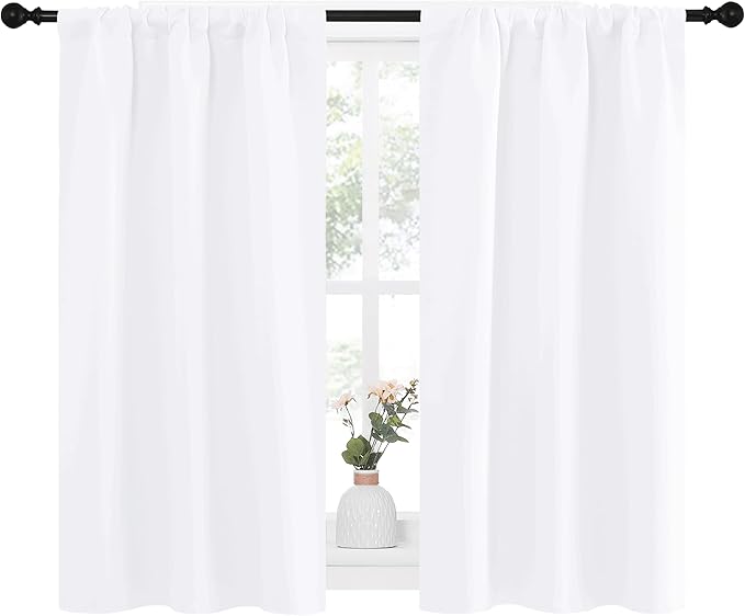 NICETOWN RV Curtains for Camper Windows, White Kitchen Window Drapes, Home Decoration Light Filtering for Small Window (34 Inches Wide by 40 Inches Long, 1 Pair)