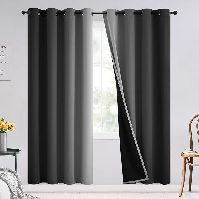 SimpleHome Black and Greyish White Blackout Curtains for Bedroom 72 Inches Long, Room Darkening Grommet Curtains for Living Room,Thermal Insulated Ombre Drapes,2 Panels, 52x72 inches Length