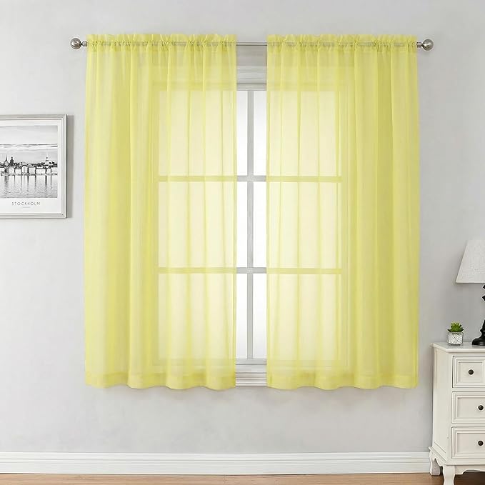 Aiyufeng Lemon Sheer Curtains 63 Inch Length 2 Panels Set for Living Room, Light Filtering Lemon Window Sheers Drapes for Bedroom, Each 42" W x 63" L