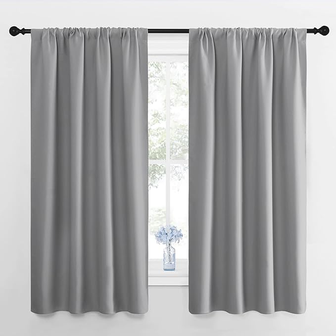 NICETOWN Blackout Curtains Panels for Window - Thermal Insulated Rod Pocket Blackout Drapes/Draperies for Living Room (2 Panels, W42 x L63 inches, Silver Grey)