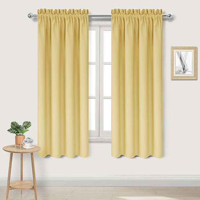 DWCN Blackout Curtains for Bedroom – Rod Pocket Thermal Insulated Noise Reducing Noise Reducing Drapes for Living Room, W 38 x L 63 Inch, 2 Panels, Light Yellow