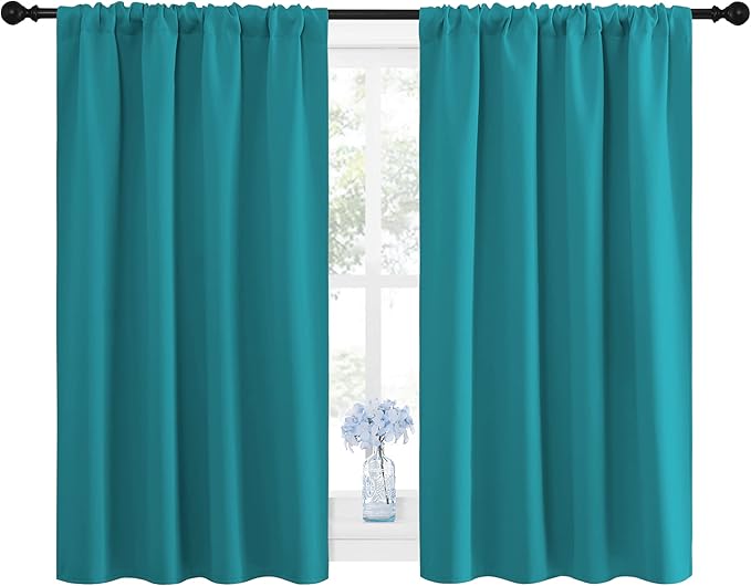 NICETOWN Peacock Blue Blackout Curtains Panels for Window, Thermal Insulated Rod Pocket Blackout Drapes/Draperies for Living Room (2 Panels, W42 x L48 inches)