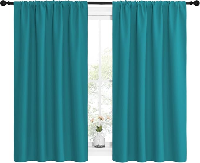 NICETOWN Peacock Blue Blackout Curtains Panels for Window, Thermal Insulated Rod Pocket Blackout Drapes/Draperies for Living Room (2 Panels, W42 x L54 inches)