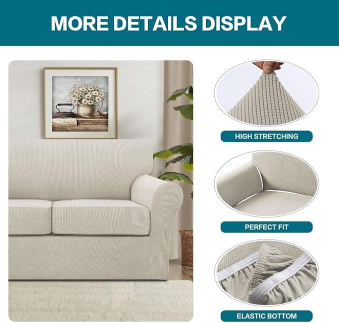 Turquoize 4 Piece Sofa Covers for 3 Cushion Couch Sofa Slipcover Soft Couch Cover for Dogs Washable Furniture Cover with 3 Individual Large Cushion Covers Feature Fabric (Large Sofa, Island Fossi)