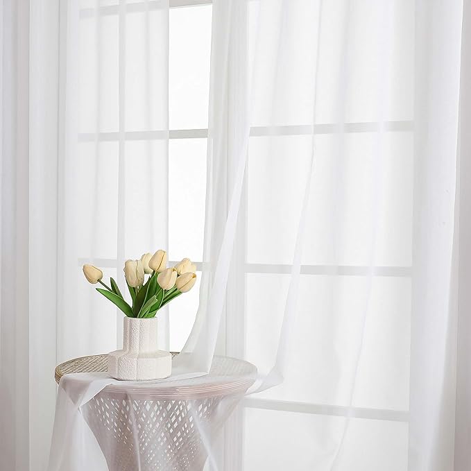 Chyhomenyc White Sheer Curtains 68 Inch Length, Light Filtering Solid Color Bedroom Window Sheer Curtain Panels, Elegant Curtains & Drapes for Living Room, 42Wx68L, 2 Panels