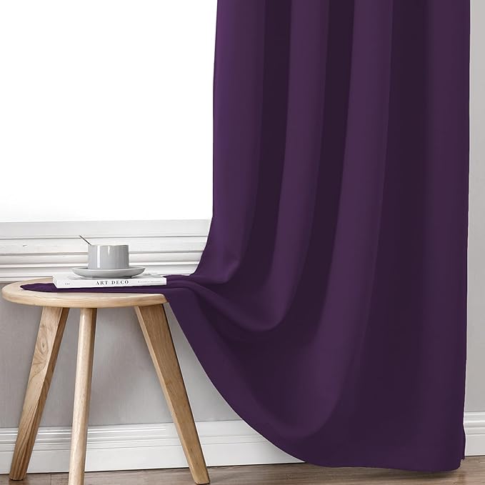 ChrisDowa 100% Blackout Curtains 102 inch Long for Bedroom with Black Liner, 2 Thick Layers Total Blackout Thermal Insulated Grommet Window Curtains 2 Panels Set (Royal Purple, 52 x 102 Inch)
