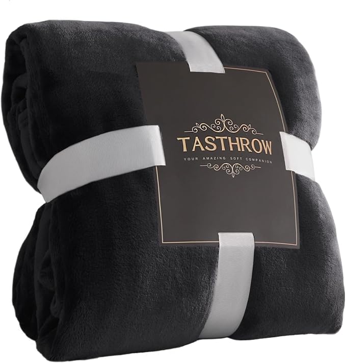 TASTHROW Large Flannel Fleece Throw Blanket, 50×70 Inch - Cozy Lightweight Thick Blanket - All Seasons Suitable for Women, Men and Kids (Two Pack, Black)