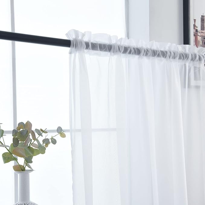 SpaceDresser Basic Rod Pocket Sheer Voile Window Curtain Panels White 1 Pair 2 Panels 38 Width 72 Inch Long for Kitchen Bedroom Children Living Room Yard(White,38 W x 72 L)