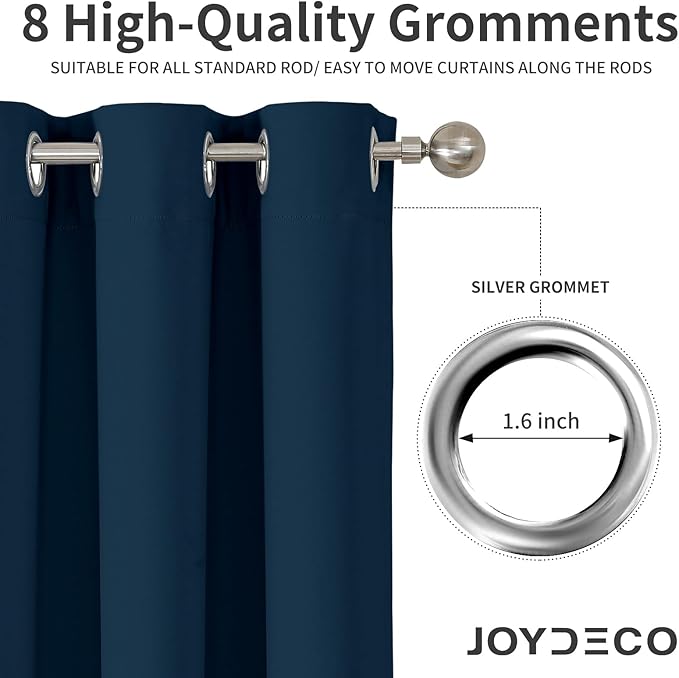 Joydeco Blackout Curtains 72 Inch Length 2 Panels Set, Thermal Insulated Long Curtains& Drapes 2 Burg, Room Darkening Grommet Drapes for Living Room Bedroom Window (Navy Blue, W52 x L72 Inch)