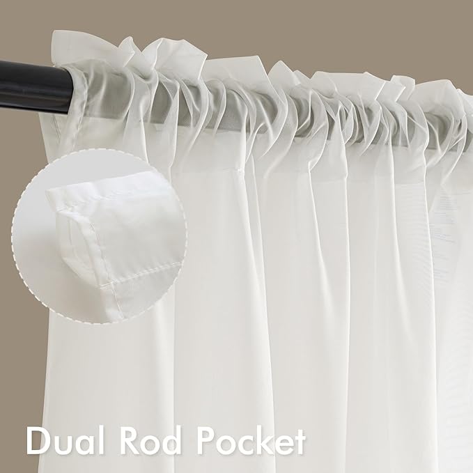 MIULEE Ivory Sheer Curtains 96 Inches Long, 4 Panels Set, Light Filtering Rod Pocket Voile Drapes for Living Room and Bedroom, Airy Soft Fabric Window Treatments, 54 x 96 Inches