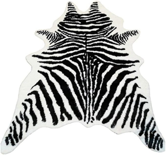 Zebra Print Rug Faux Animal Cowhide Skin Area Rug Leather Carpet Mat Large Size for Home Office Livingroom 7.9'x5.6'