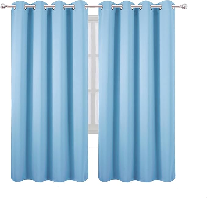 LEMOMO Blackout Curtains 66 x 72 Inch Long Sky Blue Curtains Set of 2 Panels Room Darkening Curtains for Bedroom and Living Room