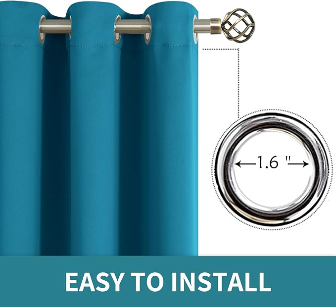 BGment Blackout Curtains - Grommet Thermal Insulated Room Darkening Bedroom and Living Room Curtains, Set of 2 Panels (52 x 54 Inch, Peacock Blue)
