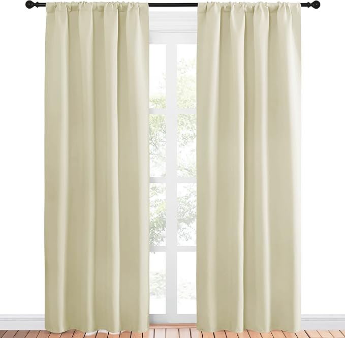 NICETOWN Blackout Curtains for Living Curtains, Window Treatment Thermal Insulated Solid Room Darkening Drape Panels for Patio Sliding Glass Door (Beige, Set of 2, 42 inches Width by 84 inches Length)