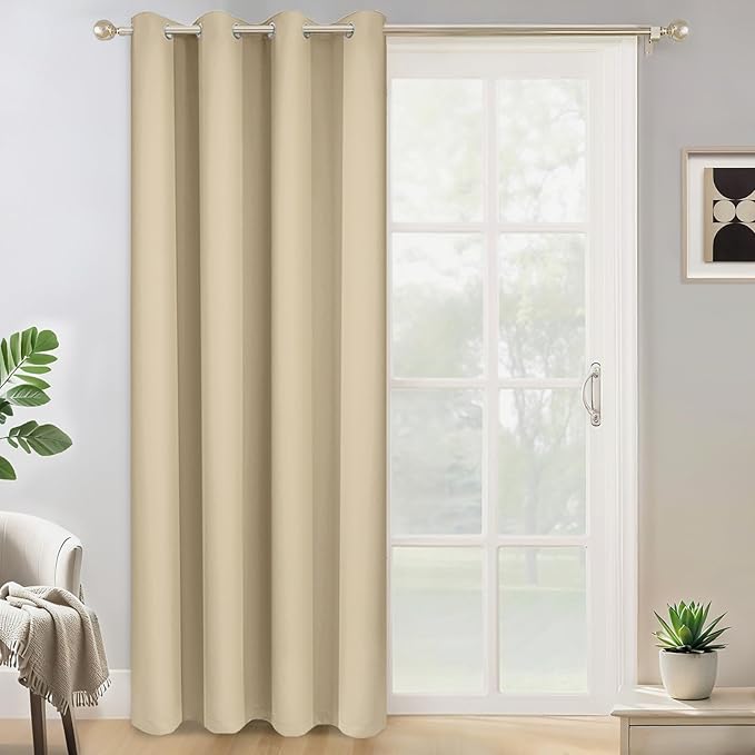 Yakamok Wide Thermal Blackout Patio Door Curtain Panel,Beige Grommet Sliding Door Insulated Curtains, Extra Wide Curtains for Sliding Glass Door,Beige, W52 x L84, 1 Panel