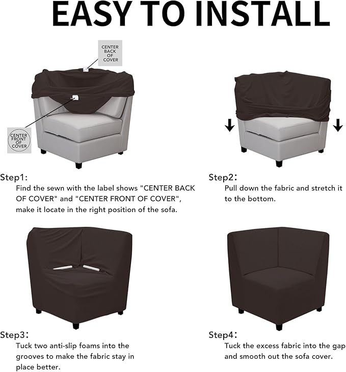 Easy-Going Stretch Sectional Corner Sofa Slipcover 1-Piece Couch Sofa Cover Furniture Protector Soft with Elastic Bottom for Kids, Pet, Spandex Jacquard Fabric Chocolate