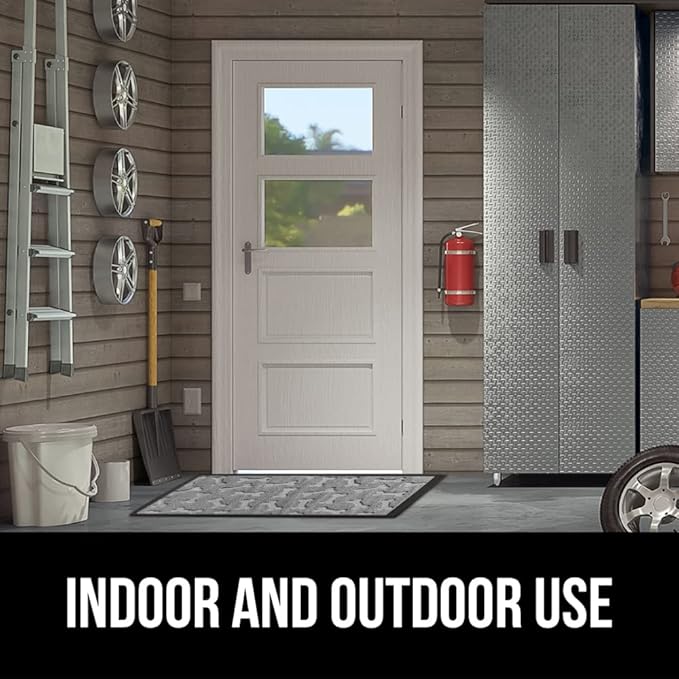 GORILLA GRIP 100% Waterproof All-Season WeatherMAX Doormat, US Designed Natural Rubber, Stain and Fade Resistant, Low Profile Indoor Outdoor Door Mats, Easy Clean Patio Mat, 29x17, Light Gray Bones