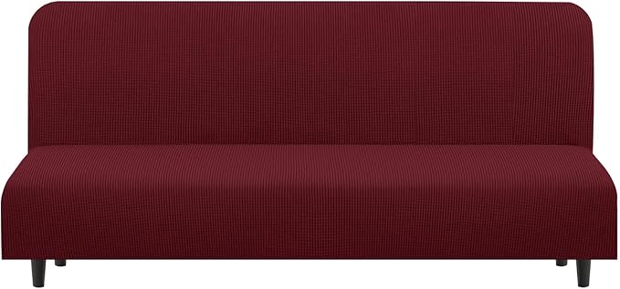 U-NICE HOME Stretch Futon Cover Armless Bed Slipcover - Soft Jacquard Fabric Washable for Pet Friendly, Burgundy