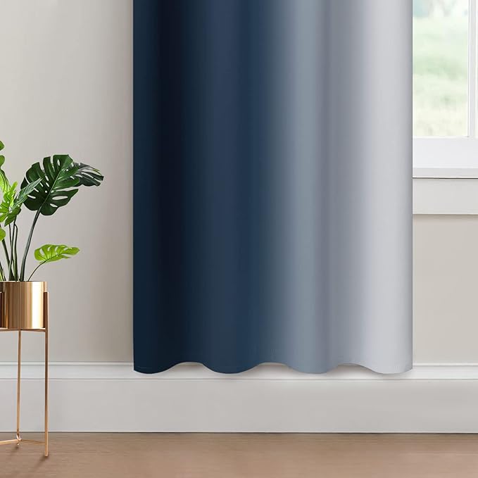 Yakamok Room Darkening Ombre Curtains 72 Inch Length, Navy Blue and Greyish White Thermal Insulated Gradient Color Curtains,Light Blocking Grommet Window Drapes for Bedroom,52 Inch Width,2 Panels