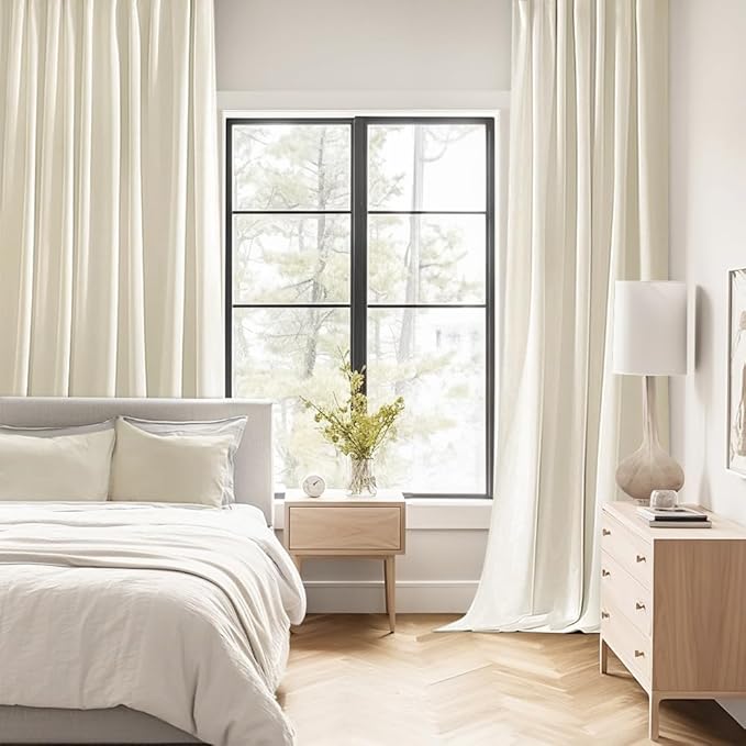 MIULEE Beige White Back Tab Blackout Curtains 102 Inch Long 2 Panels Set for Bedroom, Rod Pocket/Pinch Pleated Thermal Insulated Living Room Darkening Light Blocking Floor to Ceiling Drapes