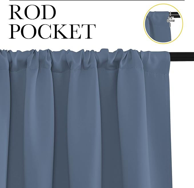 NICETOWN Blackout Curtains for Bedroom, Blackout Curtain Panels, Window Treatment Energy Saving Thermal Insulated Solid Rod Pocket Blackout Drapes/Draperies (Stone Blue, 1 Pair, 42 by 48-inch)