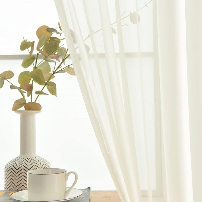 SpaceDresser Basic Rod Pocket Sheer Voile Window Curtain Panels White 1 Pair 2 Panels 60 Width 72 Inch Long for Kitchen Bedroom Children Living Room Yard(Ivory,60 W x 72 L)